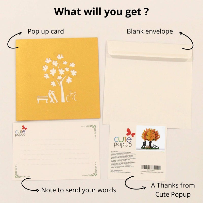 CUTE POPUP بطاقات كيوت بوب أب للاحتفال بالذكرى السنوية، بطاقة بوب أب خريفية بتصميم فريد لزوجين وشجرة القيقب - الهدايا اليدوية المثالية لحبيبك، صديقتك، صديقك في عيد الحب أو ذكرى الحب. - Image 4